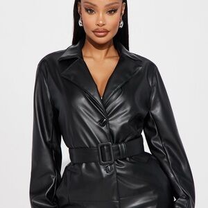 long leather jacket . fashion nova really cute for girlys who like to dress up😍